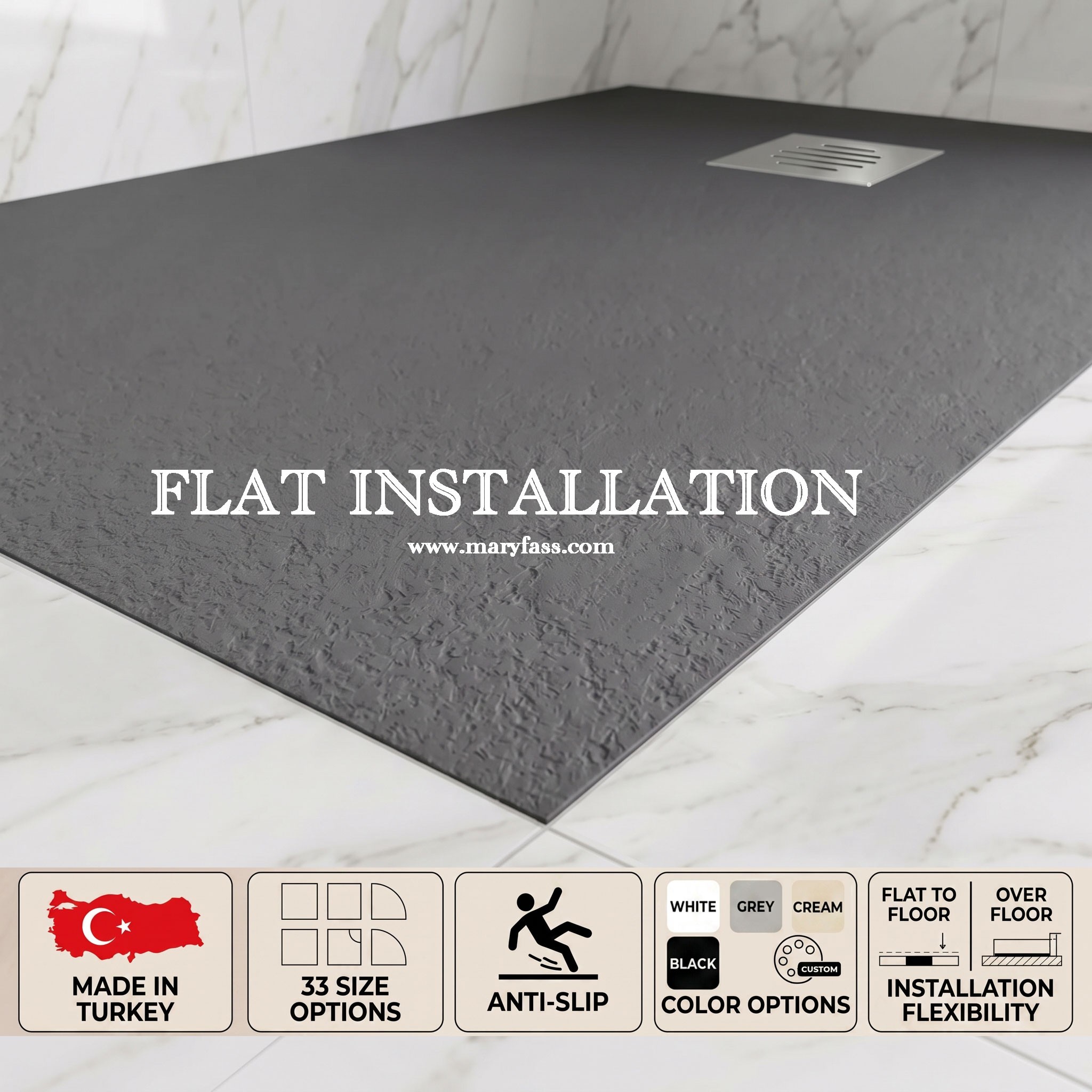 grey resin stone shower tray manufacturer in Turkiye